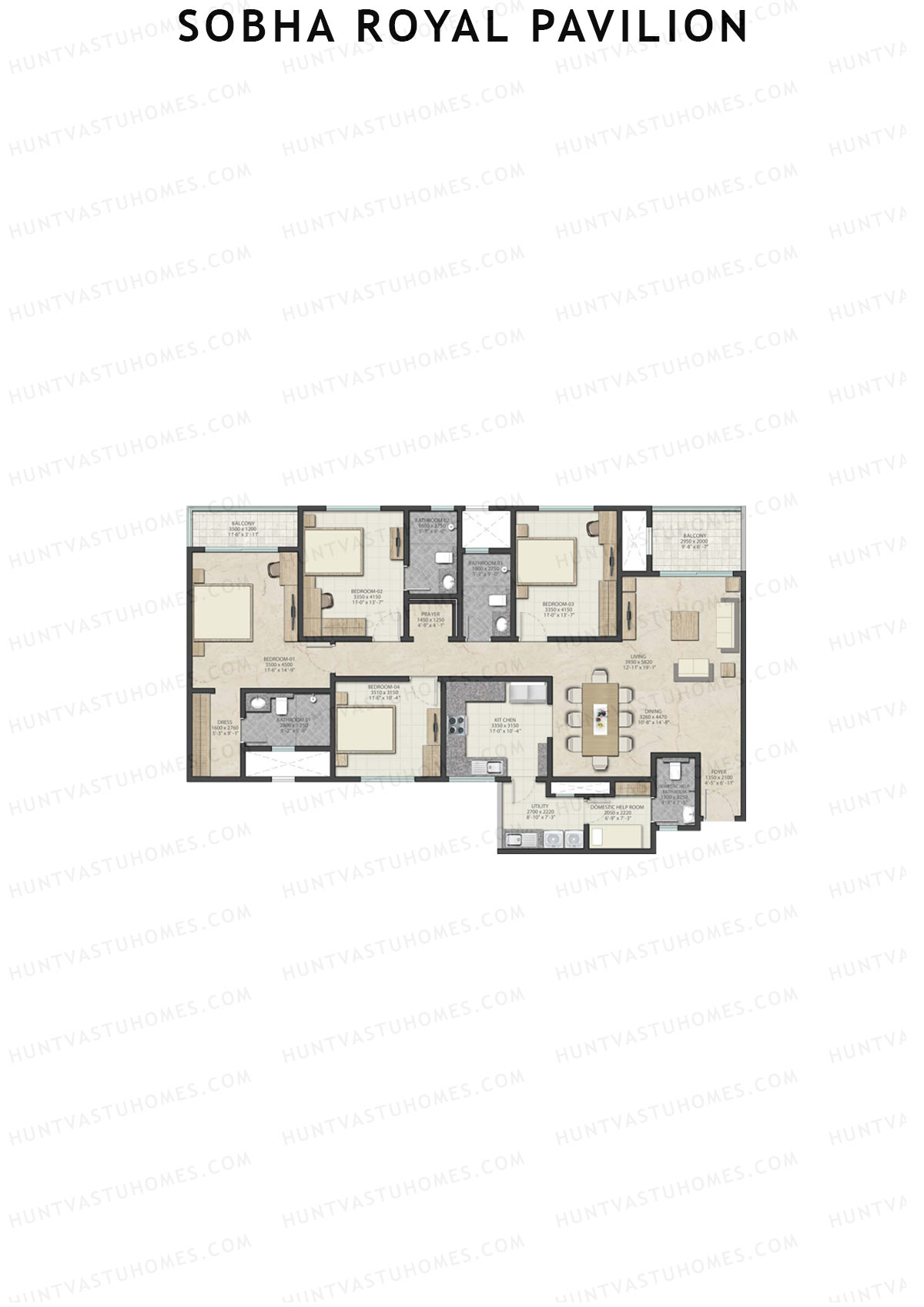 Sobha Royal Pavilion Wing 16 Unit 1 (Type F) Floor Plan