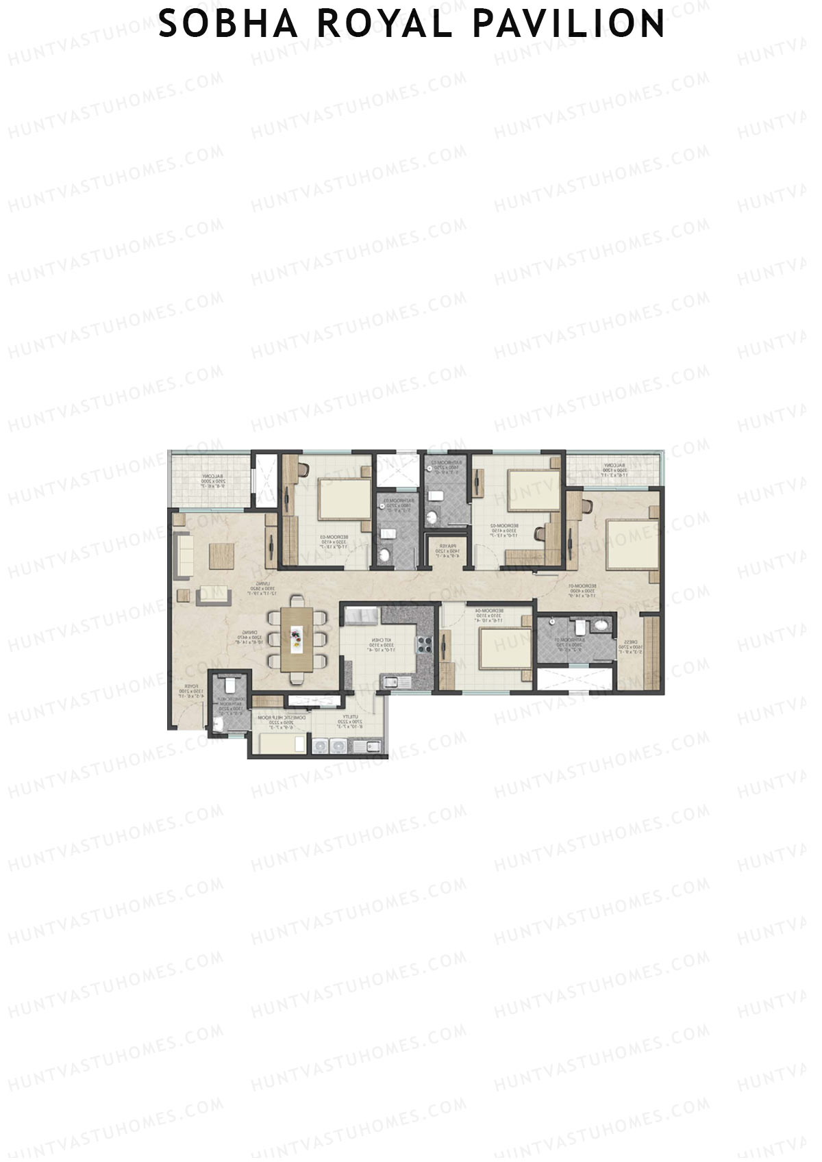 Sobha Royal Pavilion Wing 16 Unit 3 (Type F) Floor Plan