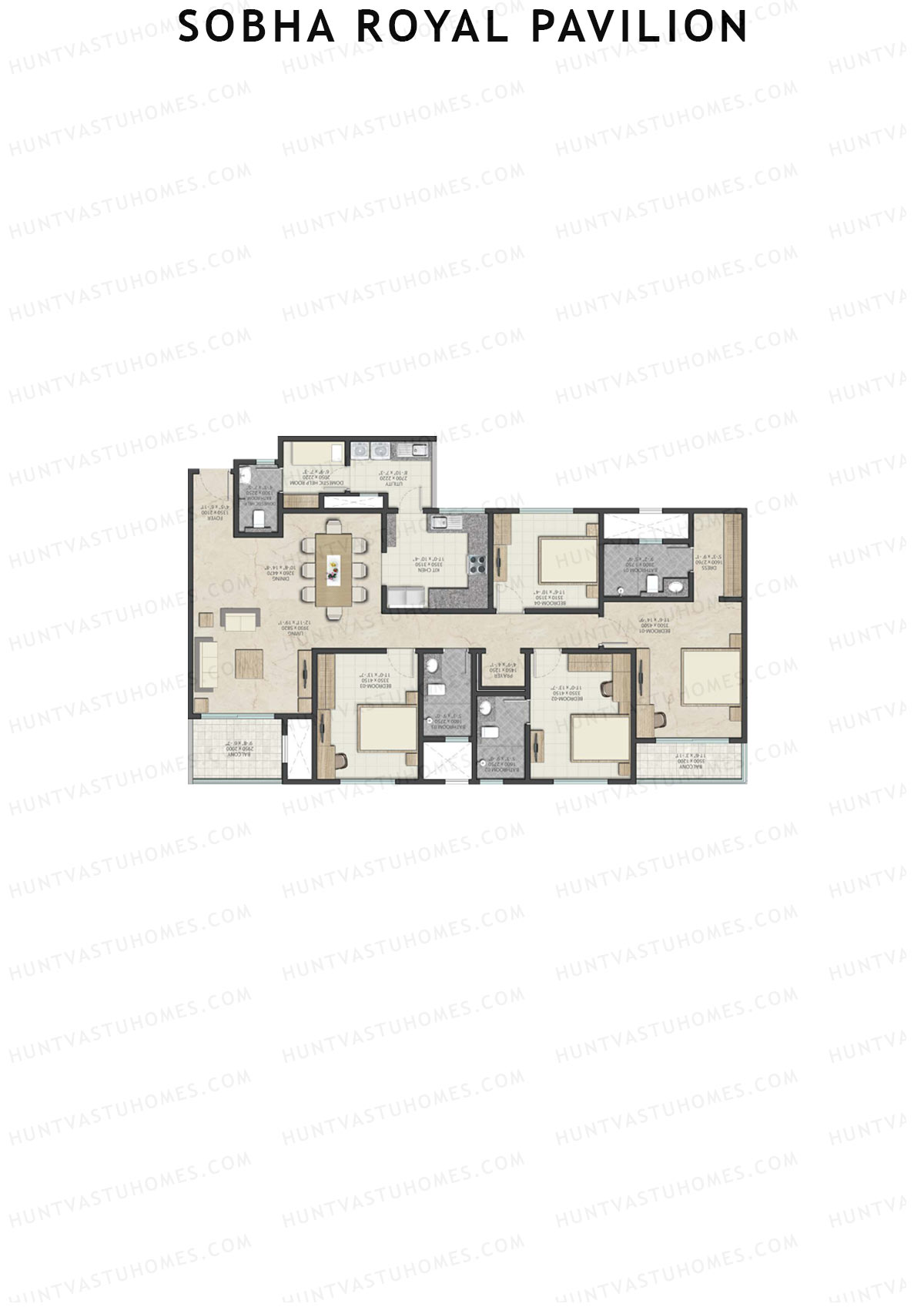 Sobha Royal Pavilion Wing 16 Unit 4 (Type F) Floor Plan