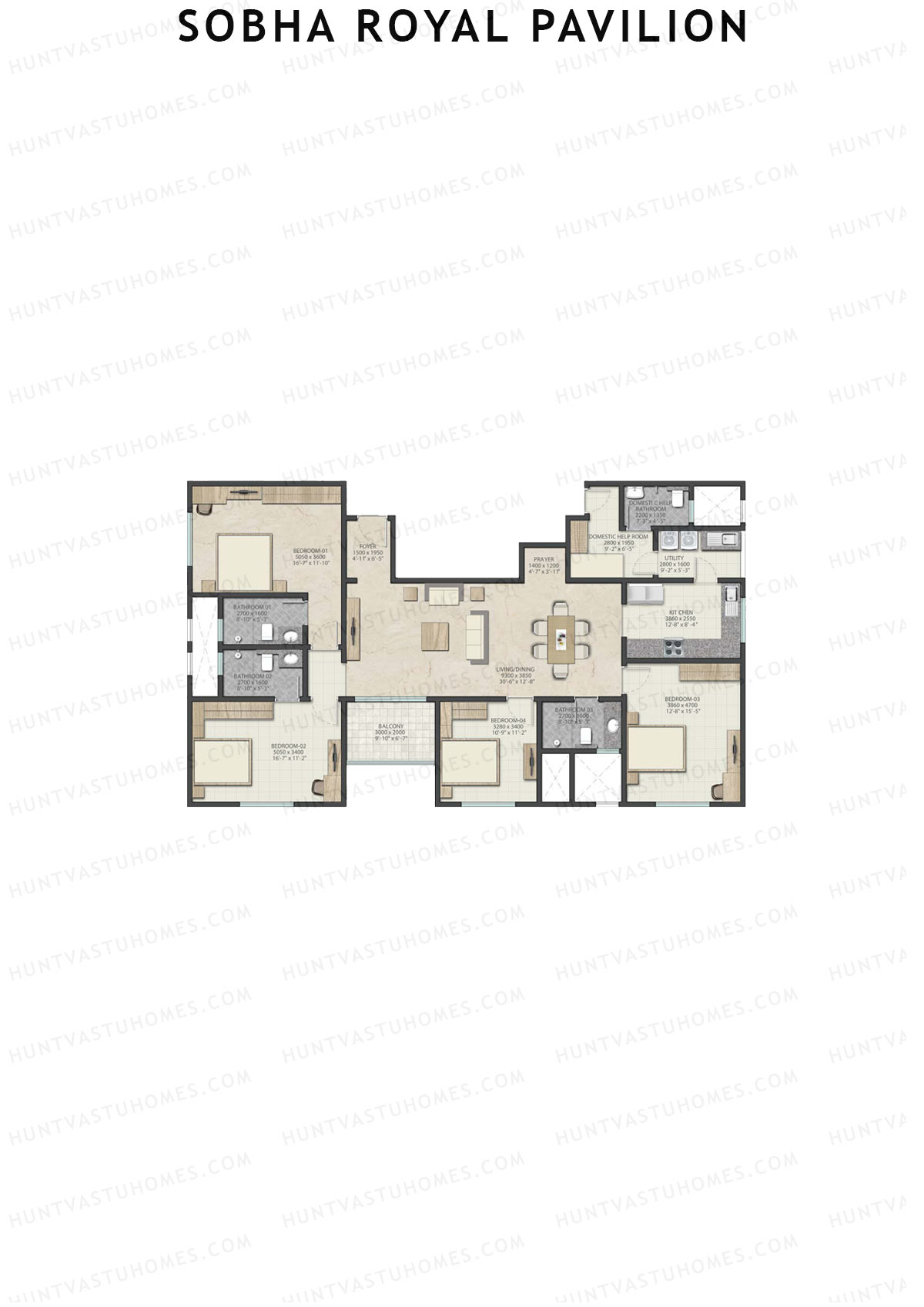 Sobha Royal Pavilion Wing 16 Unit 5 (Type H1) Floor Plan