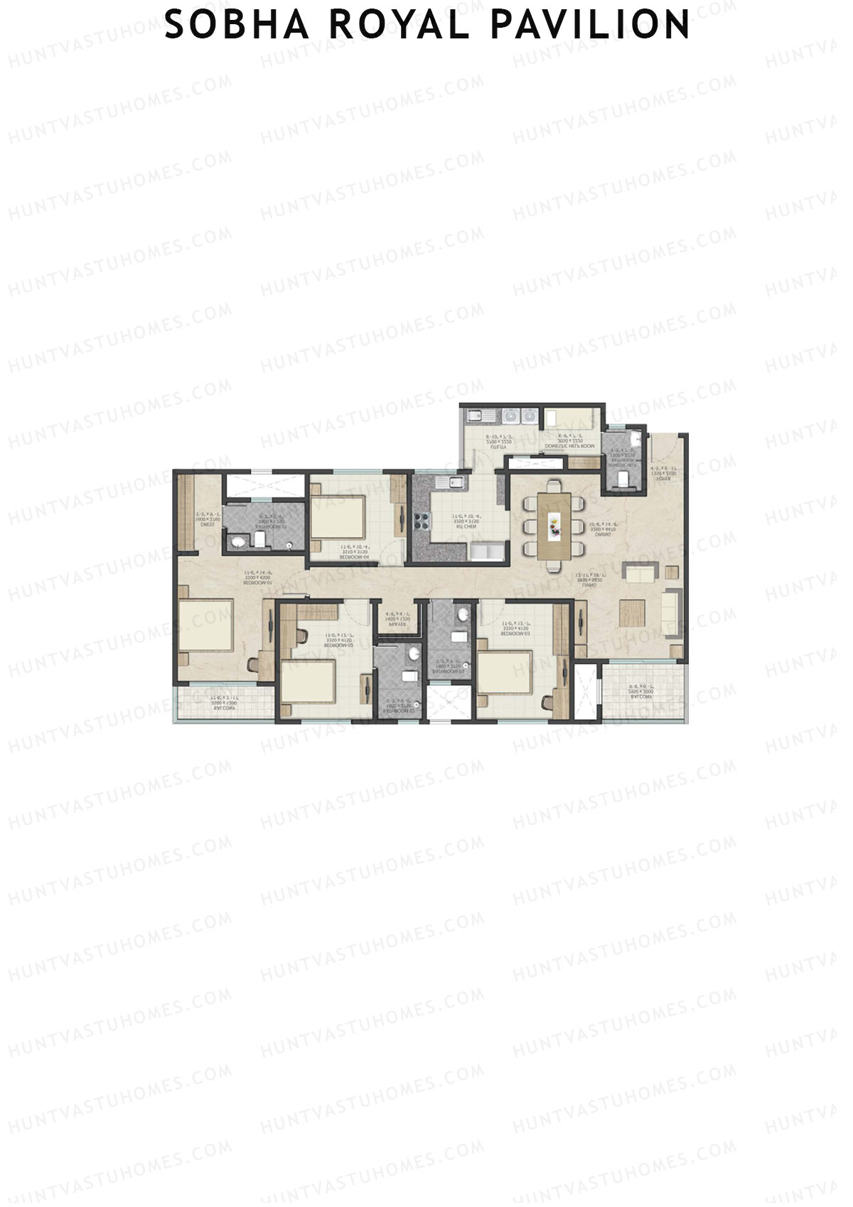 Sobha Royal Pavilion Wing 16 Unit 6 (Type F) Floor Plan