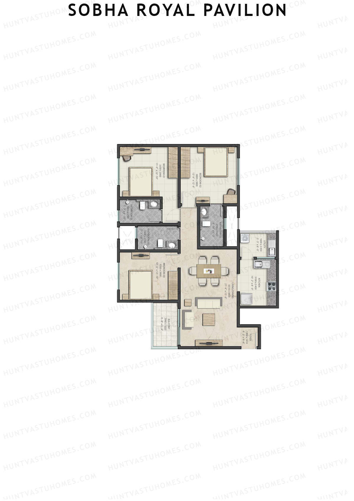 Sobha Royal Pavilion Wing 2 Unit 1 (Type C1) Floor Plan