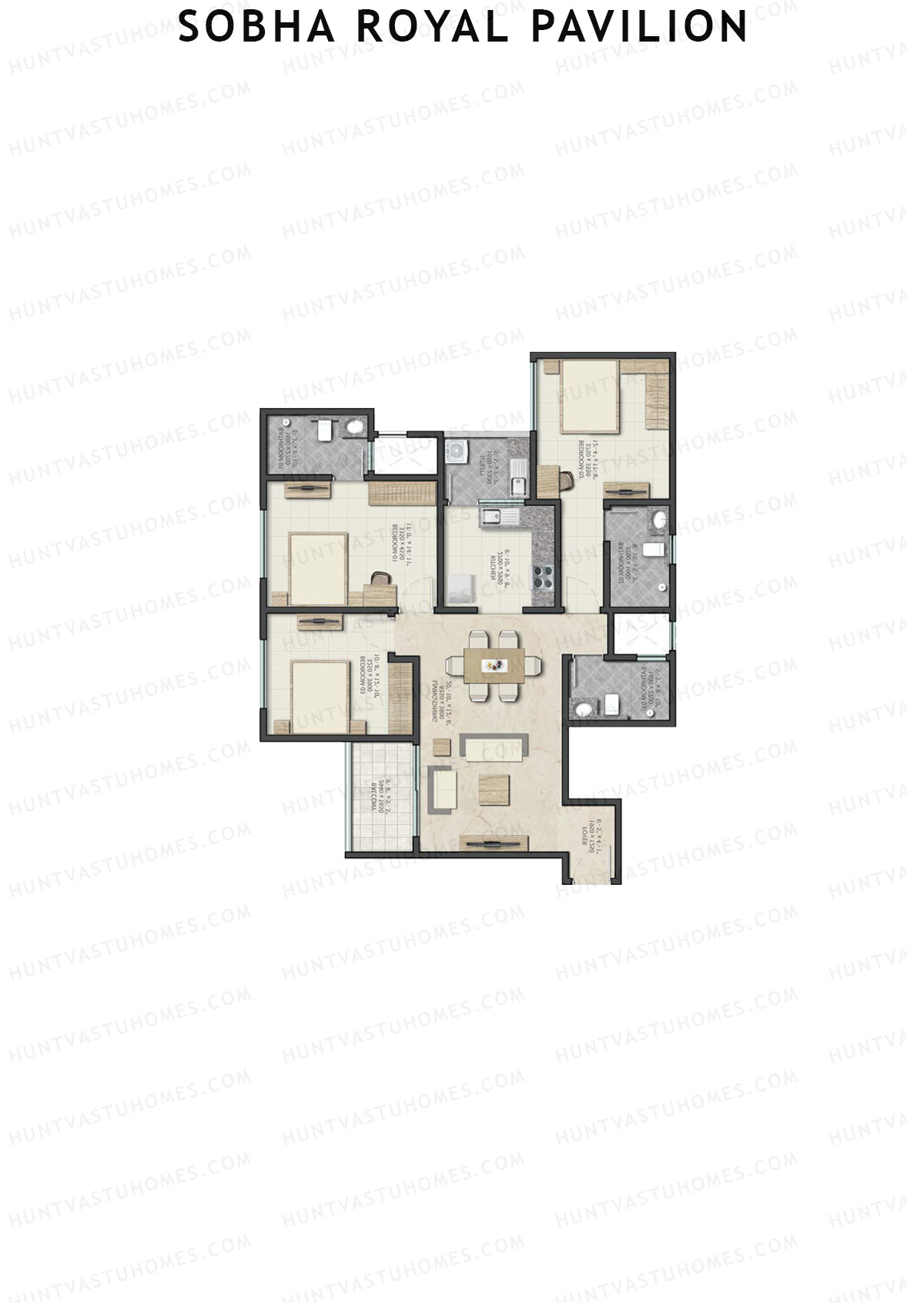 Sobha Royal Pavilion Wing 4 Unit 1 (Type B1) Floor Plan