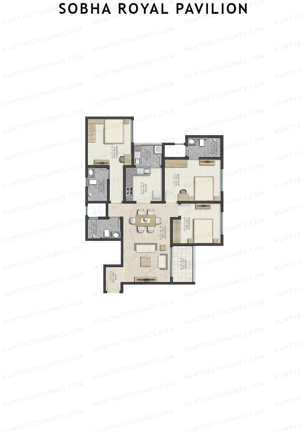 Sobha Royal Pavilion Wing 4 Unit 2 (Type B1) Floor Plan