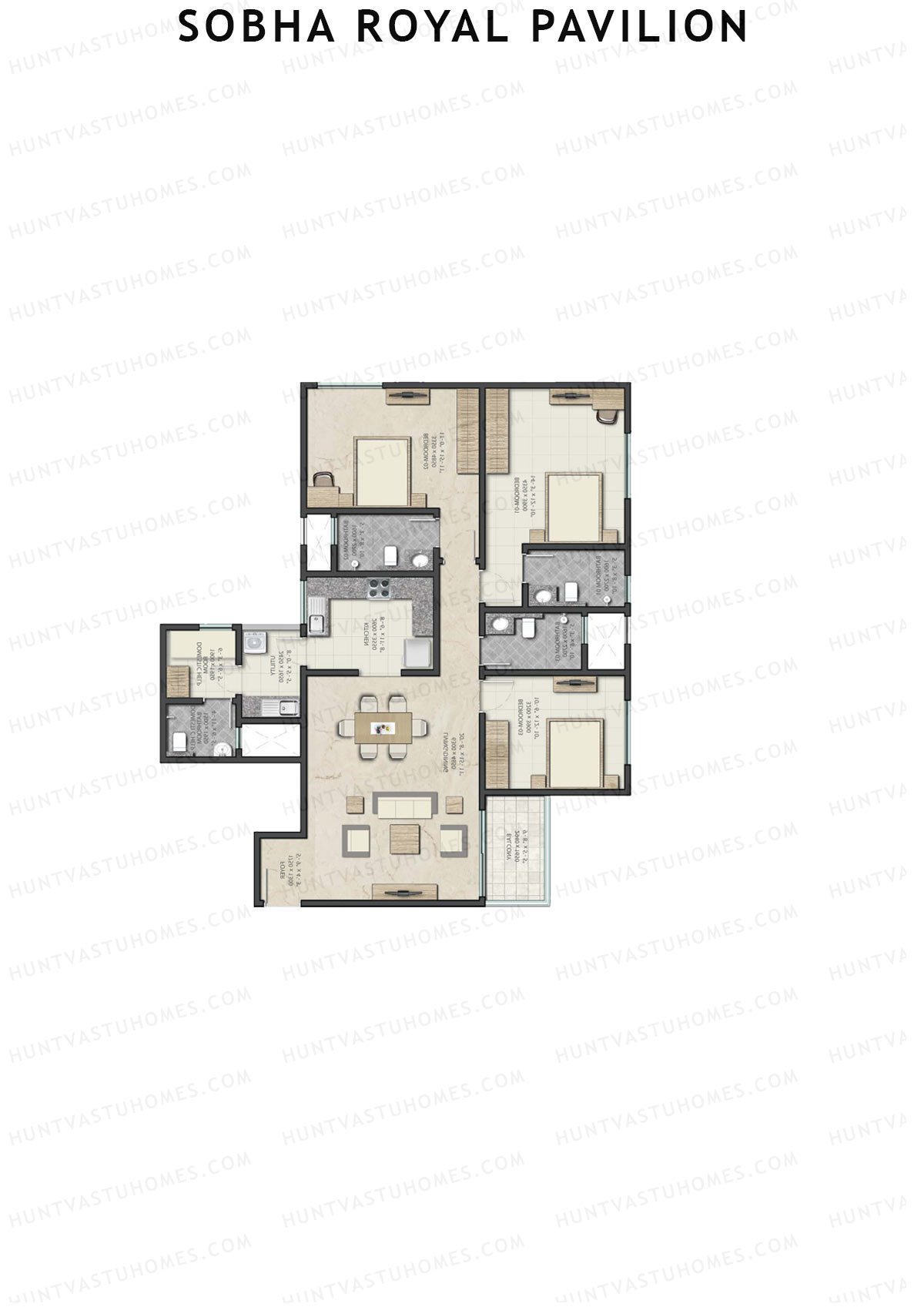 Sobha Royal Pavilion Wing 5 Unit 2 (Type A1) Floor Plan
