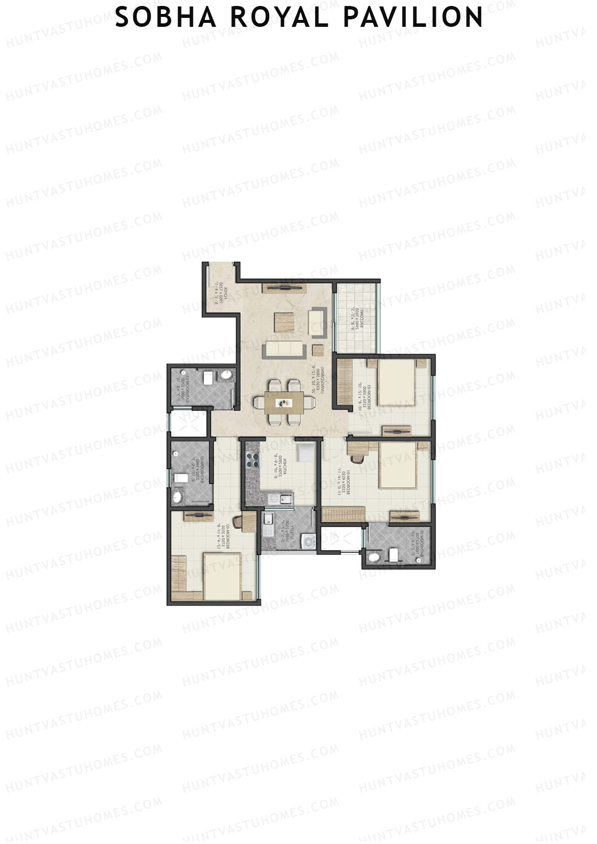 Sobha Royal Pavilion Wing 5 Unit 3 (Type B1) Floor Plan