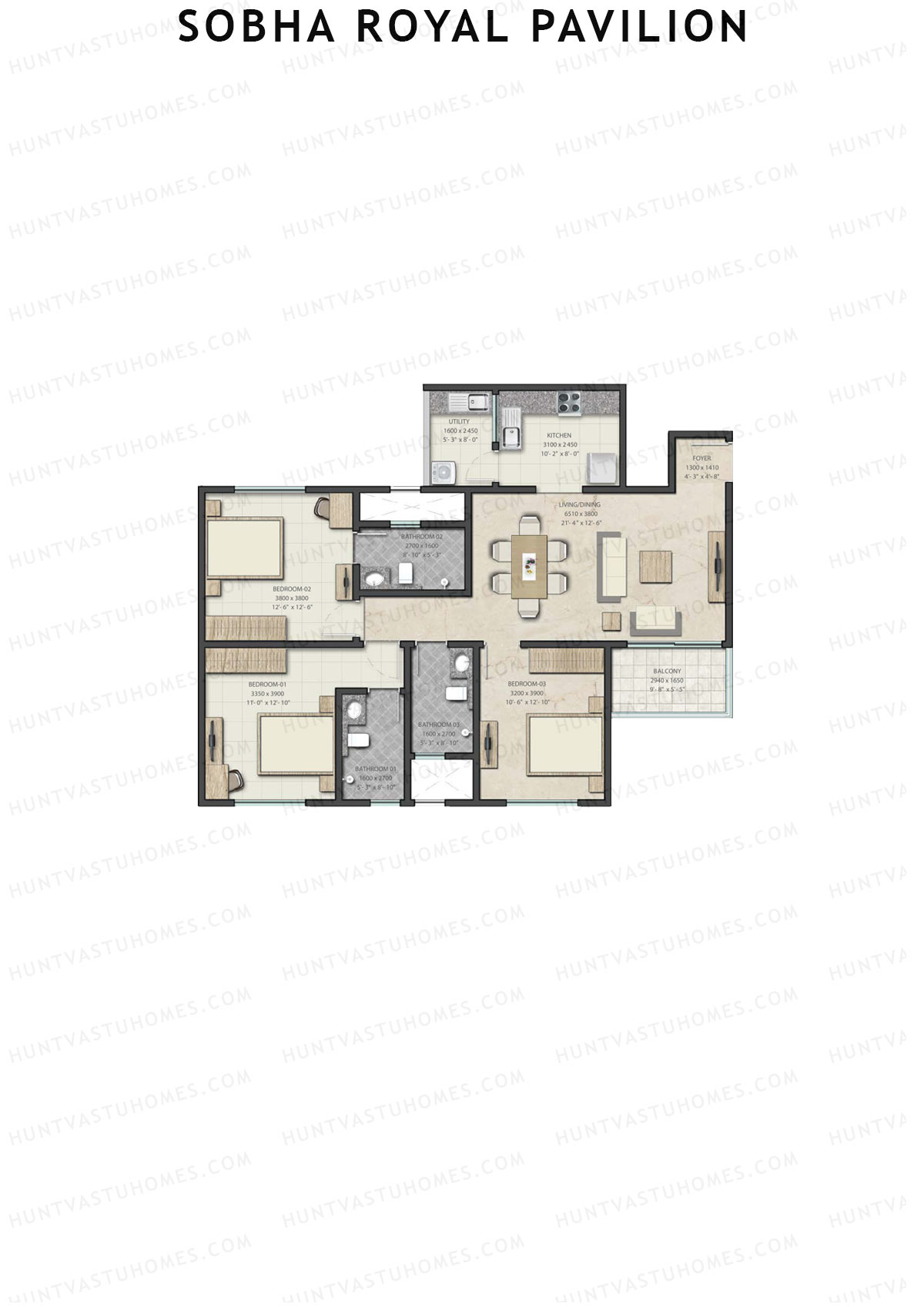 Sobha Royal Pavilion Wing 6 Unit 4 (Type C1) Floor Plan