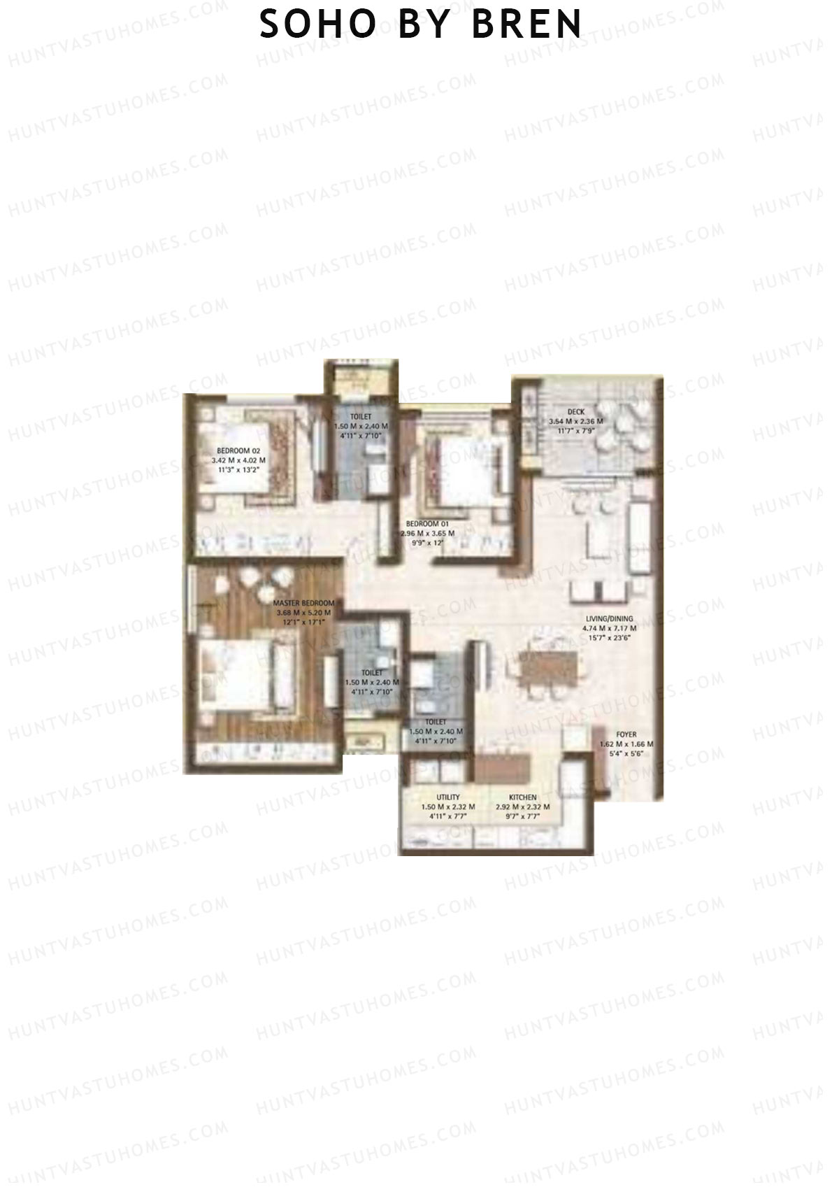 Soho By Bren Tower 1 Unit 1 (Type 1) Floor Plan