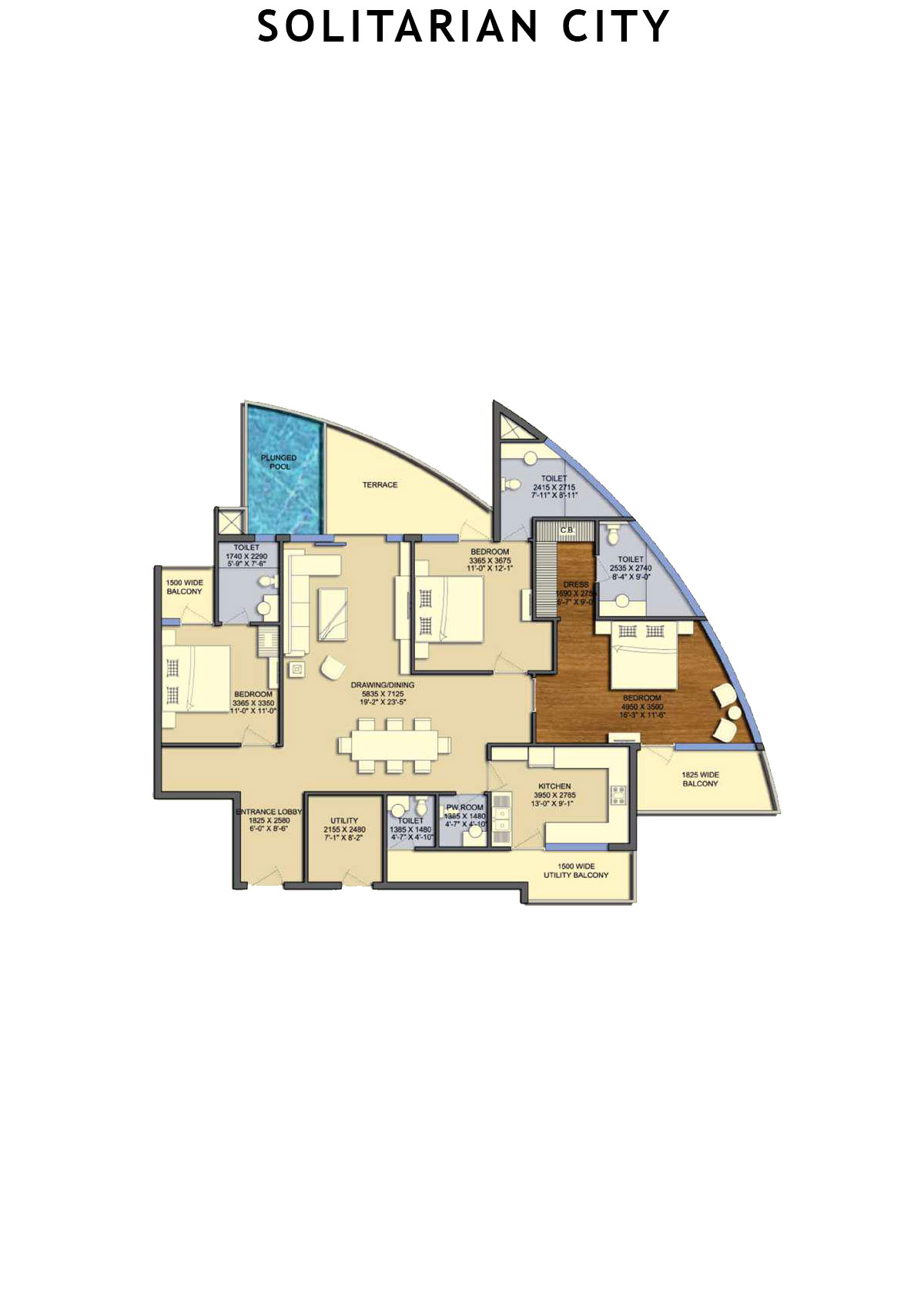 Solitairian City Tower S1 Unit 3 Floor Plan