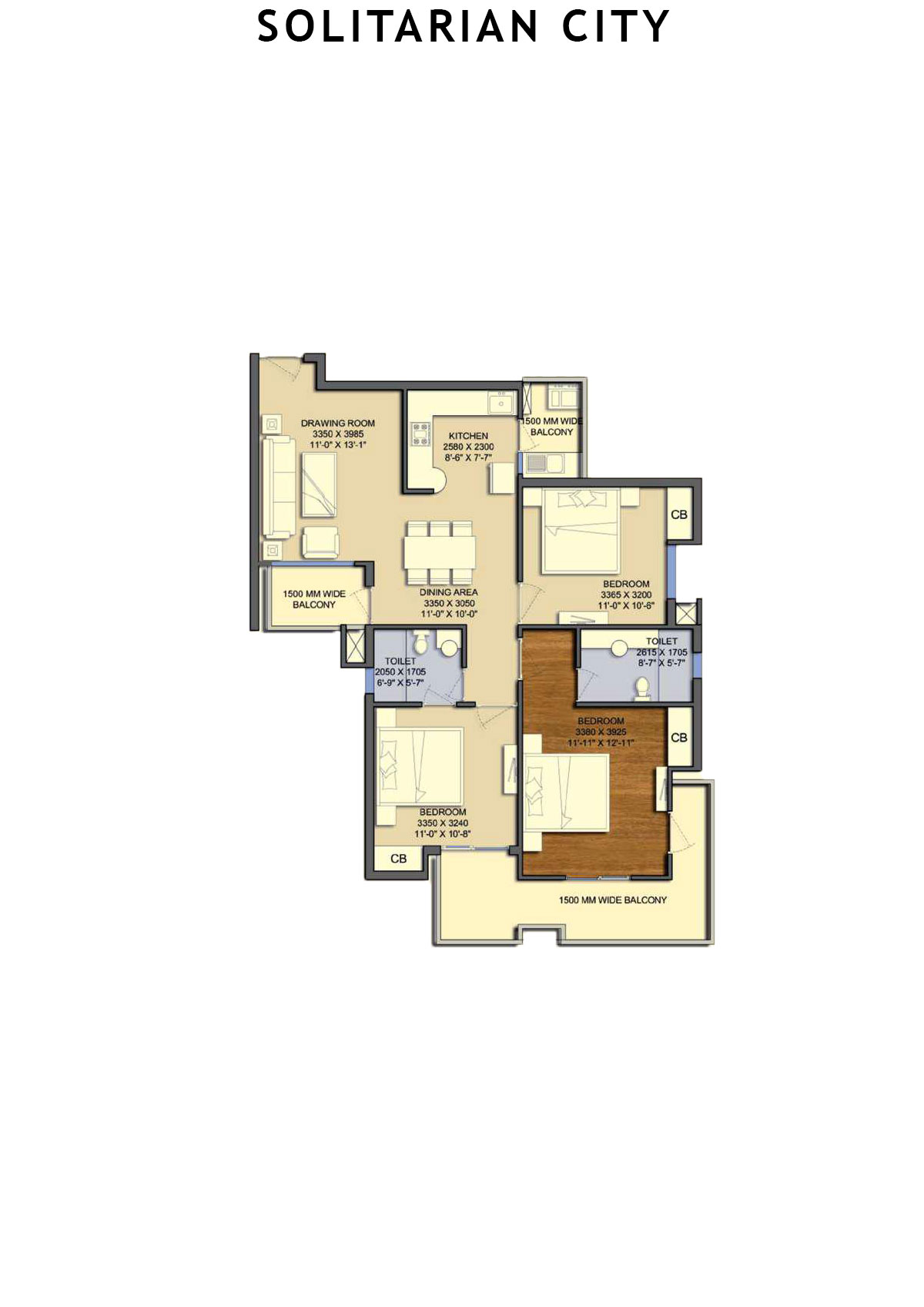 Solitairian City Tower S3 Unit 3 Floor Plan
