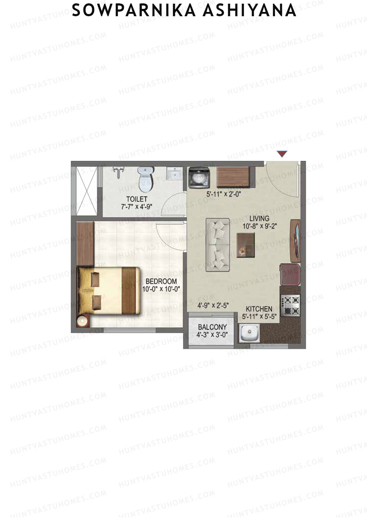Sowparnika Ashiyana, Wing B, Unit 30, 1BHK, Super Area 472   sq ft 