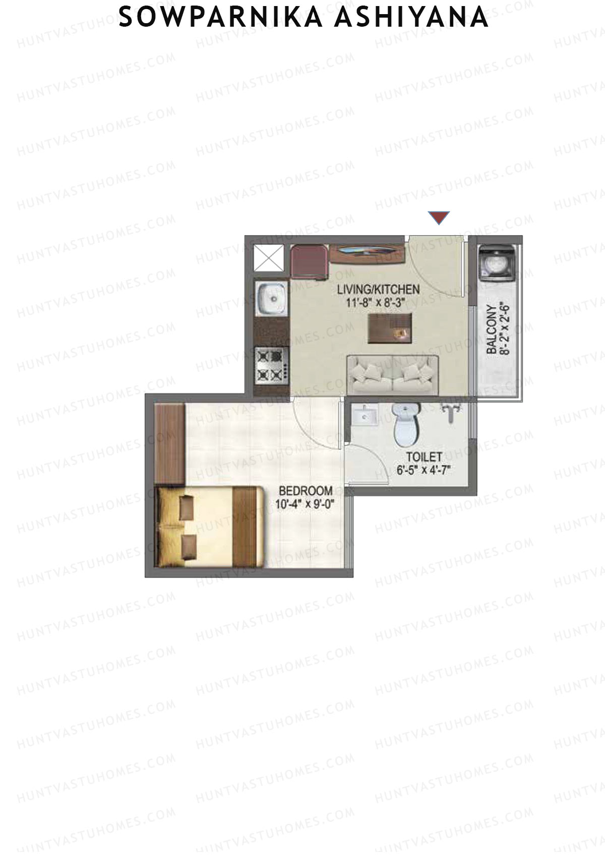 Sowparnika Ashiyana, Wing C, Unit 41, 1BHK, Super Area 372   sq ft 
