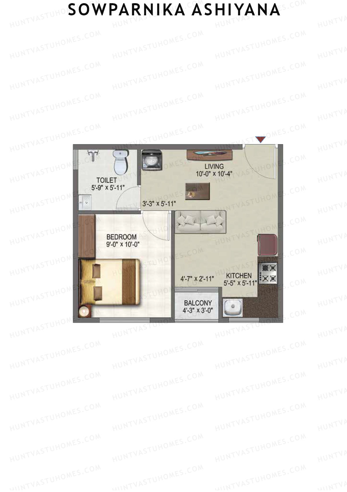 Sowparnika Ashiyana, Wing D, Unit 68, 1BHK, Super Area 478   sq ft 