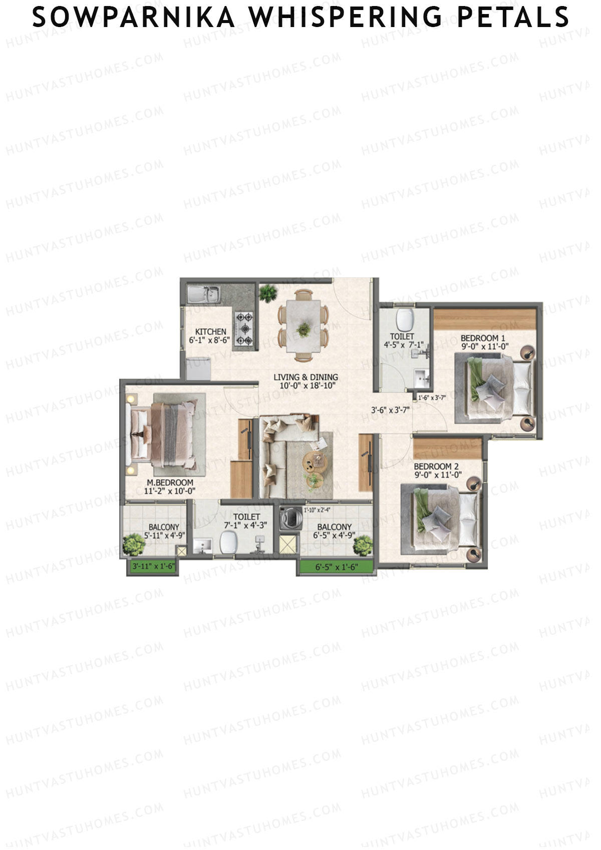 Sowparnika Whispering Petals Tower 1 Unit 16 (Type 4) Floor Plan