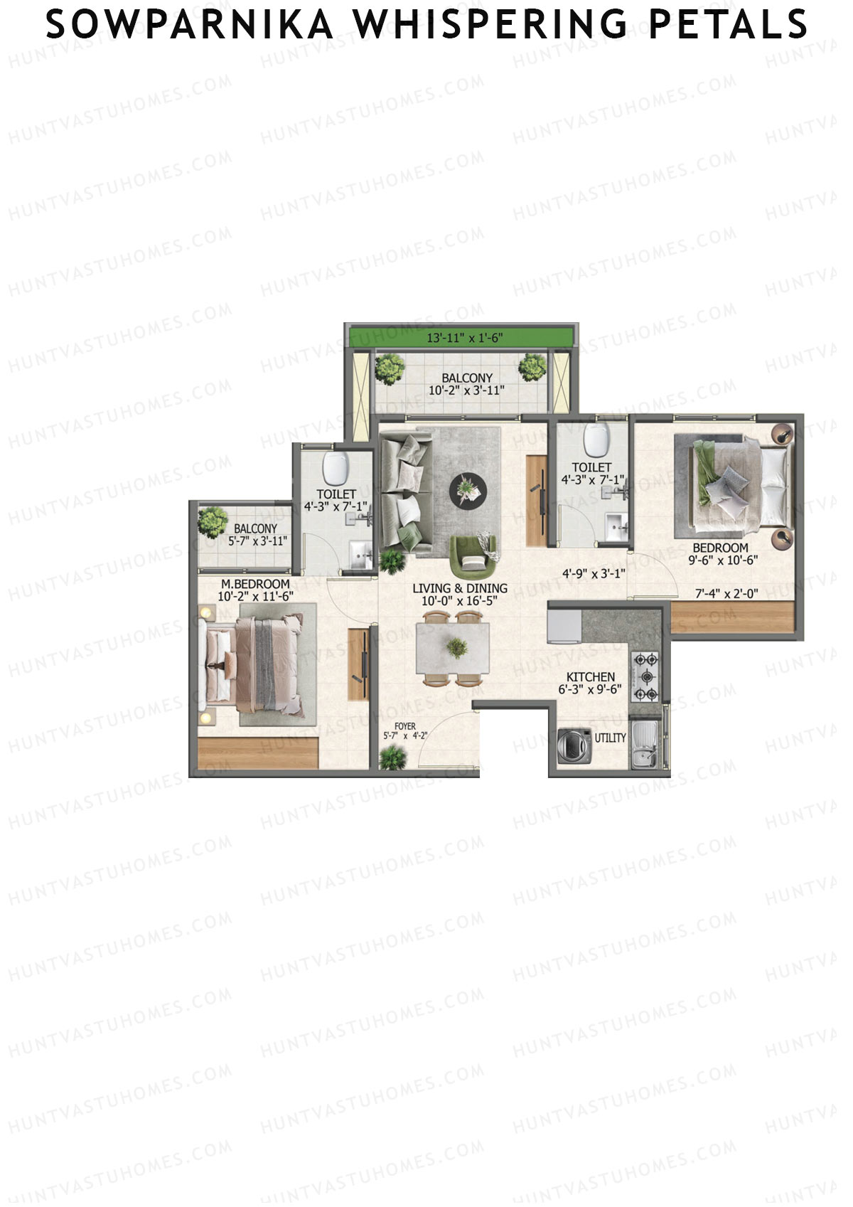 Sowparnika Whispering Petals Tower 1 Unit 8 (Type 1) Floor Plan