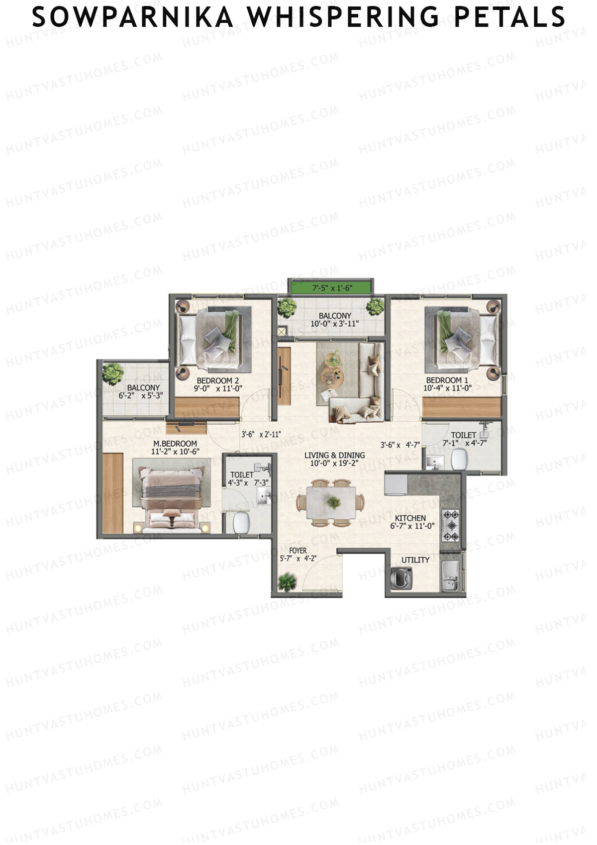 Sowparnika Whispering Petals Tower 2 Unit 19 (Type 1) Floor Plan