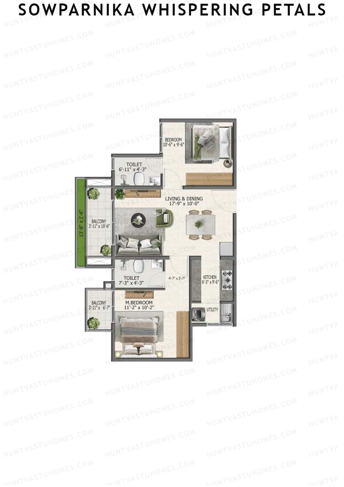 Sowparnika Whispering Petals Tower 2 Unit 23 (Type 4) Floor Plan
