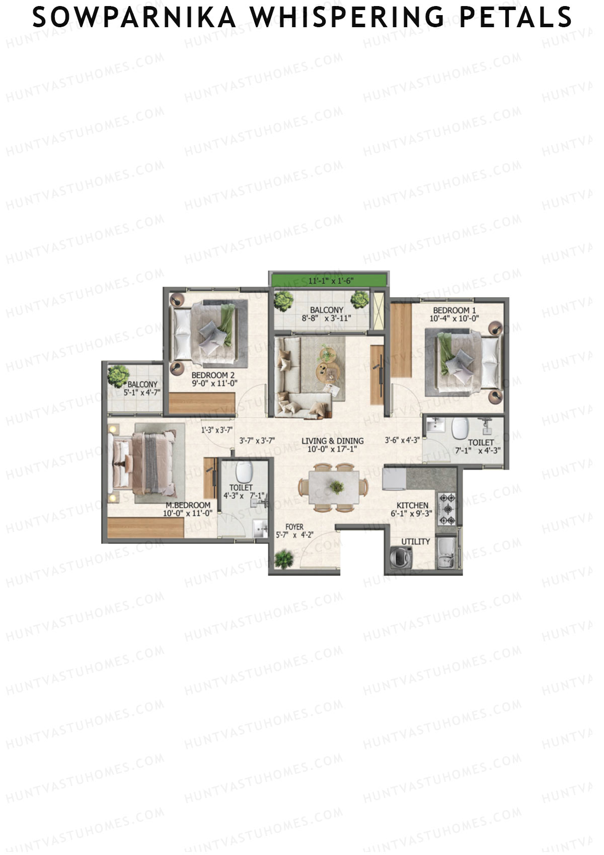 Sowparnika Whispering Petals Tower 2 Unit 27 (Type 3A) Floor Plan