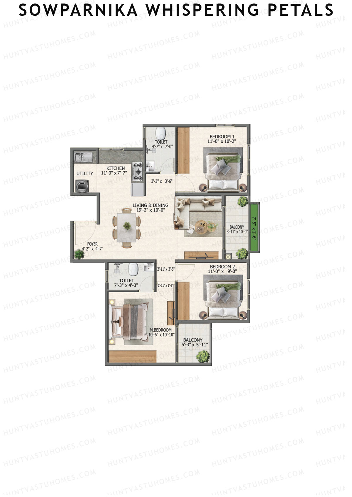 Sowparnika Whispering Petals Tower 2 Unit 29 (Type 5) Floor Plan