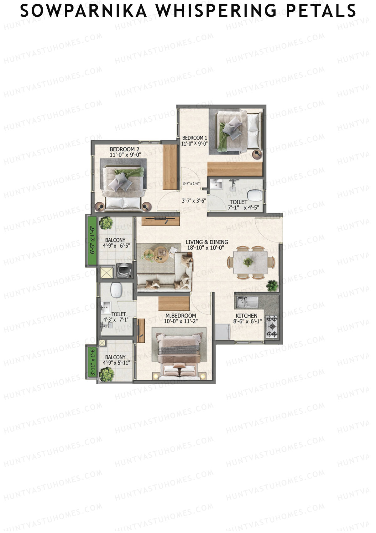 Sowparnika Whispering Petals Tower 3 Unit 32 (Type 7) Floor Plan