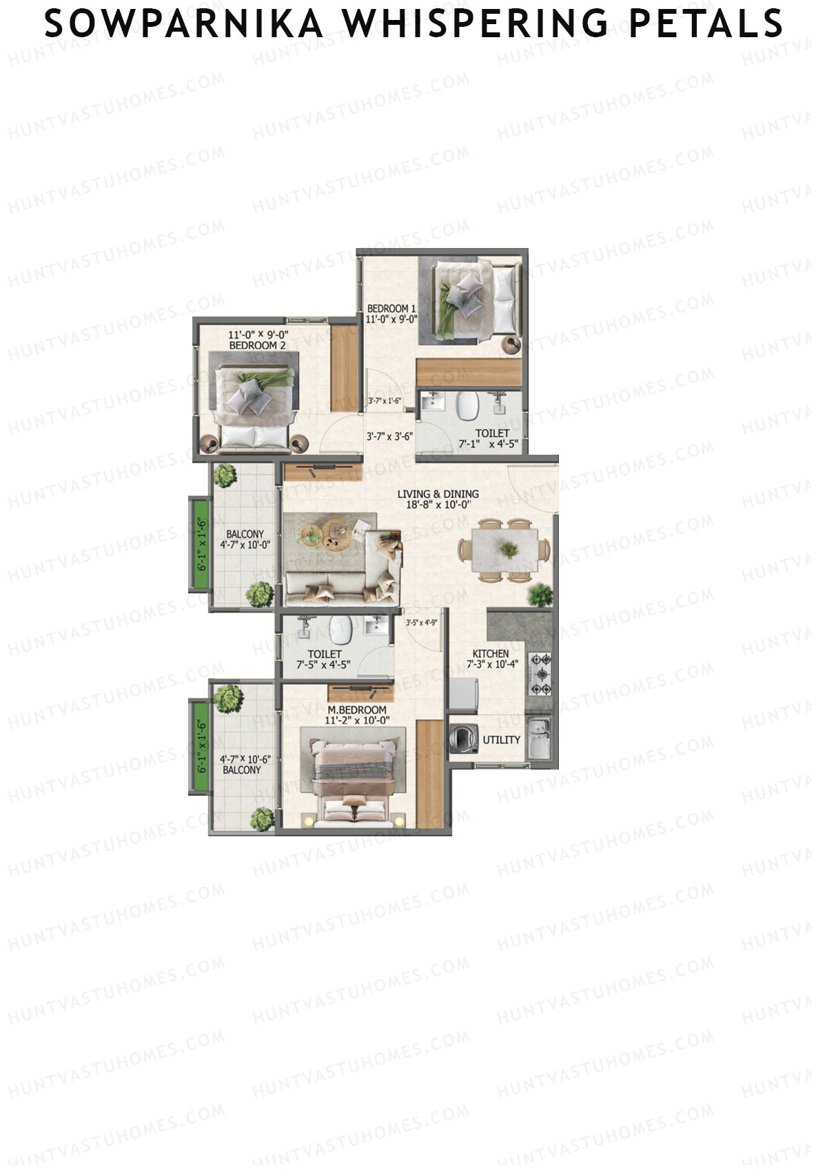 Sowparnika Whispering Petals Tower 3 Unit 33 (Type 6) Floor Plan