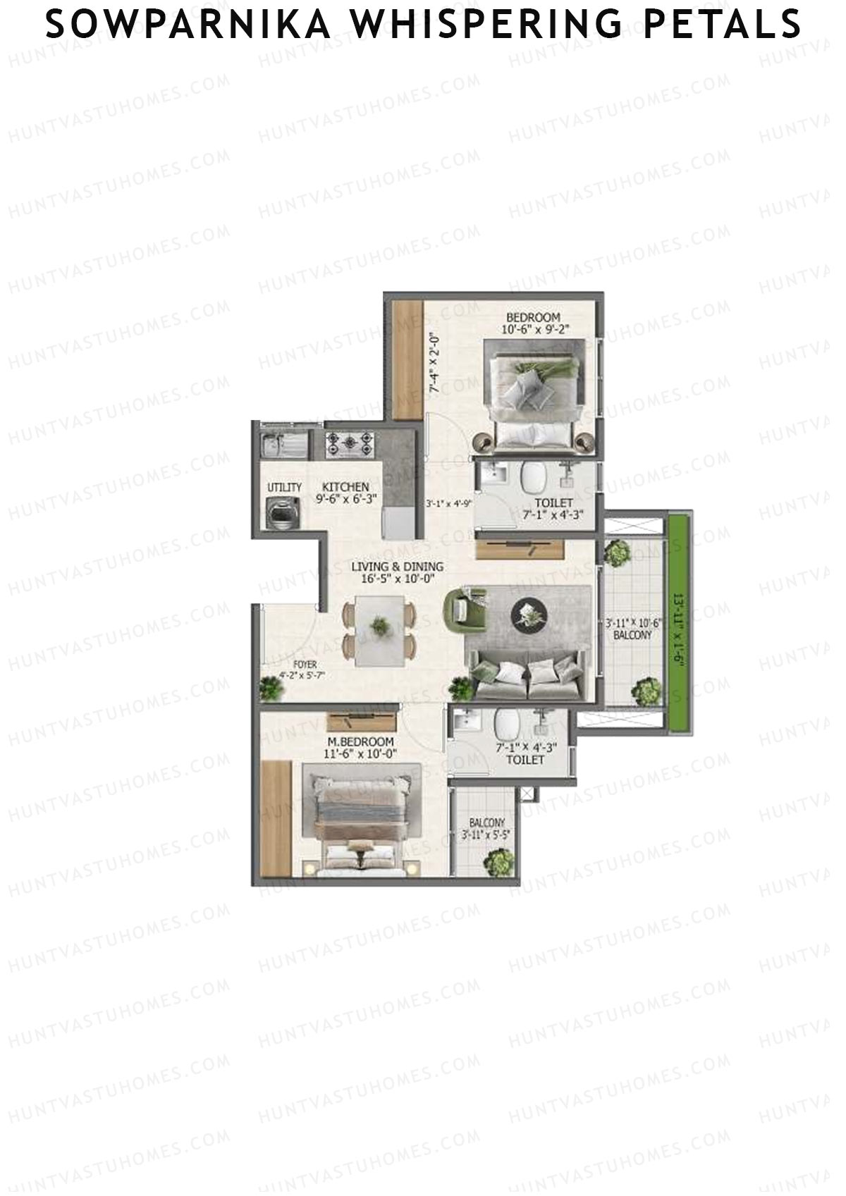 Sowparnika Whispering Petals Tower 3 Unit 37 (Type 3) Floor Plan