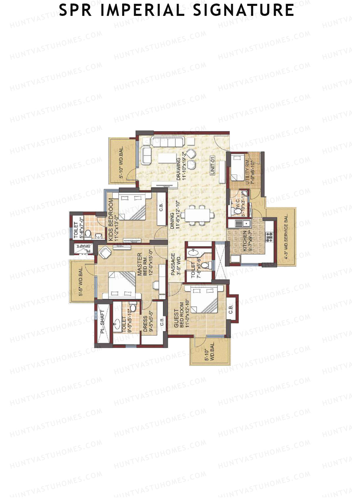 SPR Imperial Signature, Imperial, Unit 1, 3BHK, Super Area 2155   sq ft 
