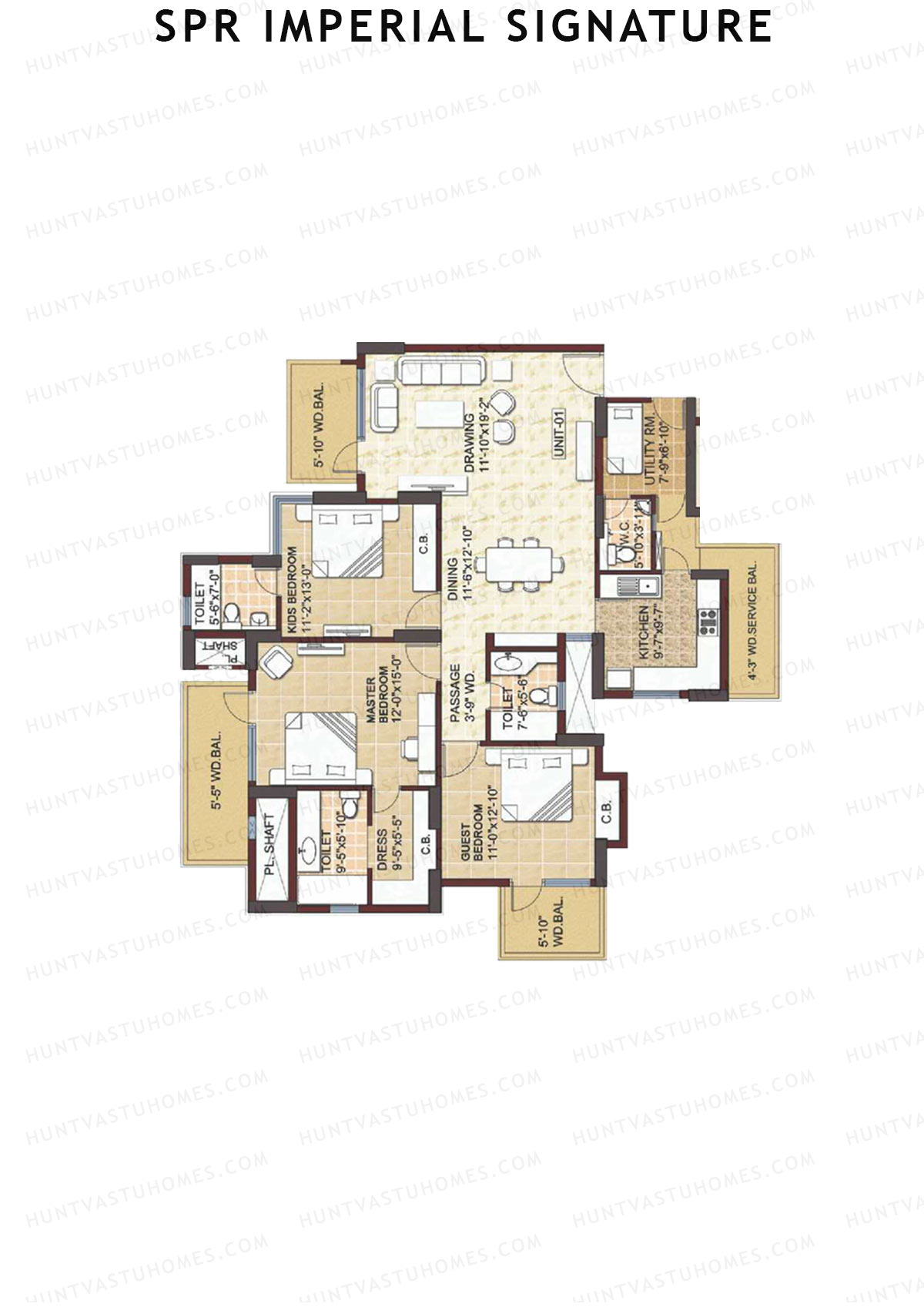 SPR Imperial Signature, Imperial, Unit 1, 3BHK, Super Area 2194   sq ft 