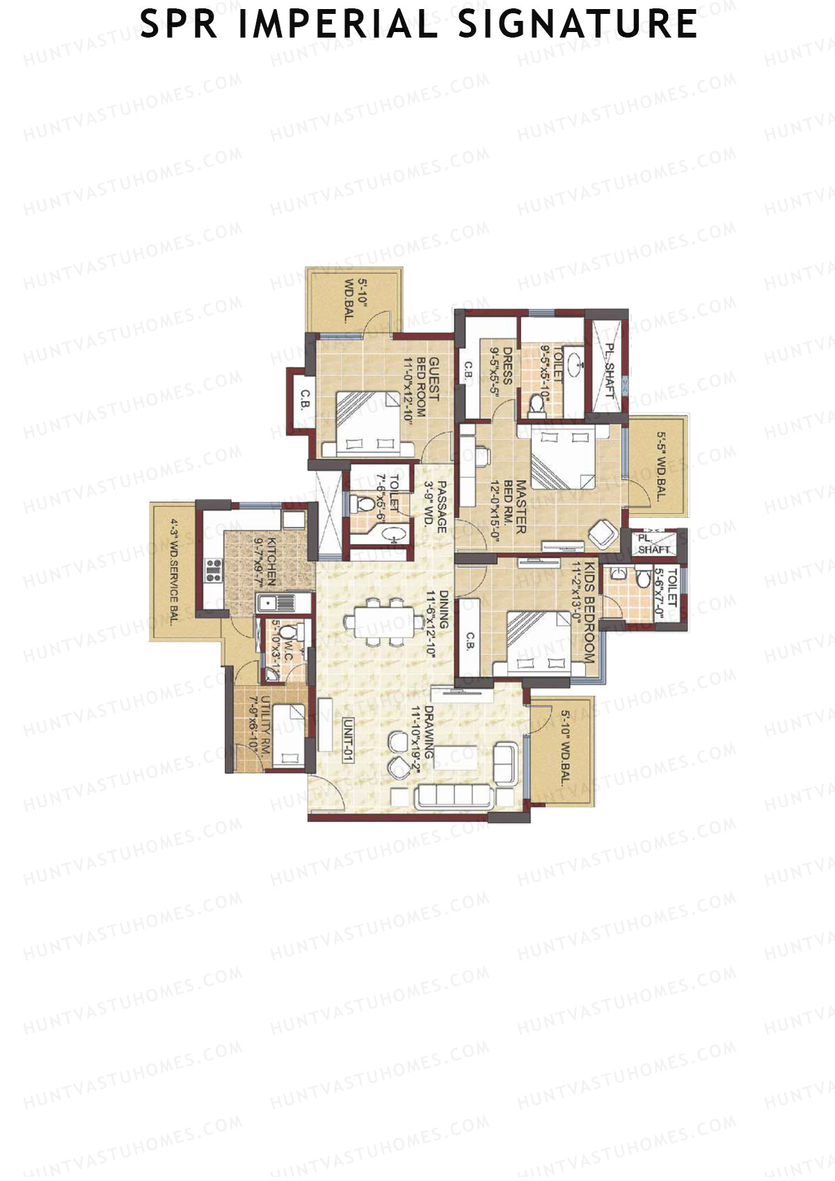 SPR Imperial Signature, Imperial, Unit 3, 3BHK, Super Area 2155   sq ft 