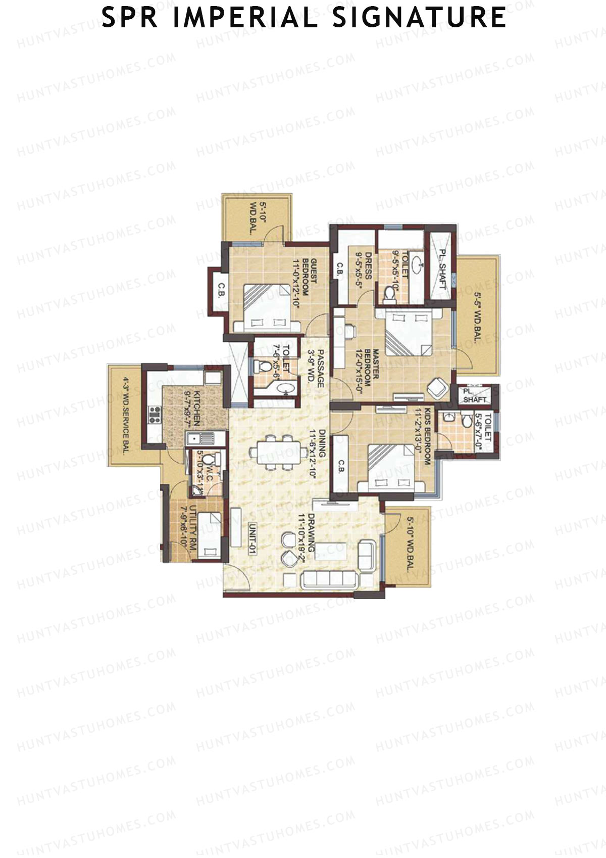 SPR Imperial Signature, Imperial, Unit 3, 3BHK, Super Area 2194   sq ft 