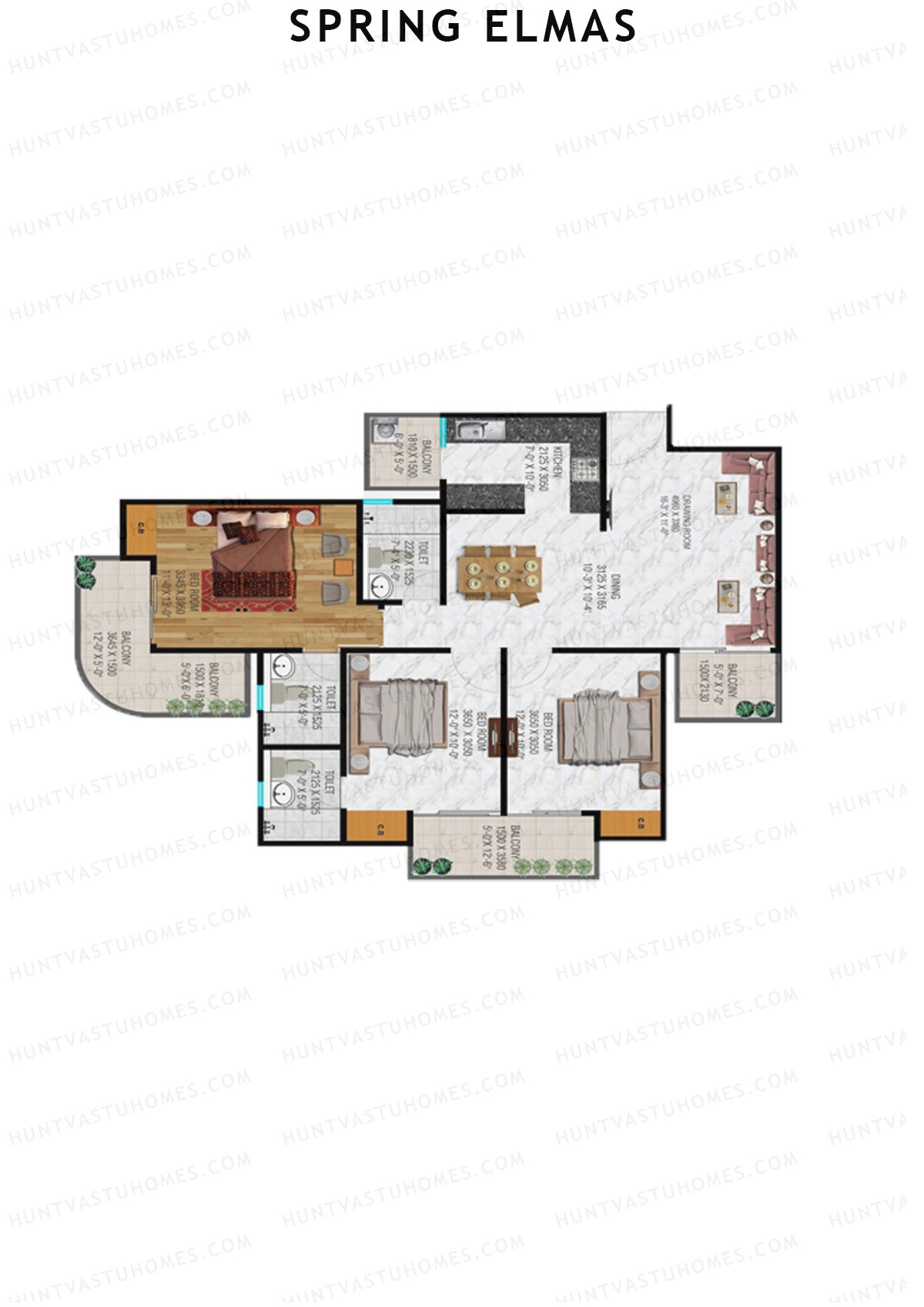 Spring Elmas Tower A Unit 2 (Type 3) Floor Plan