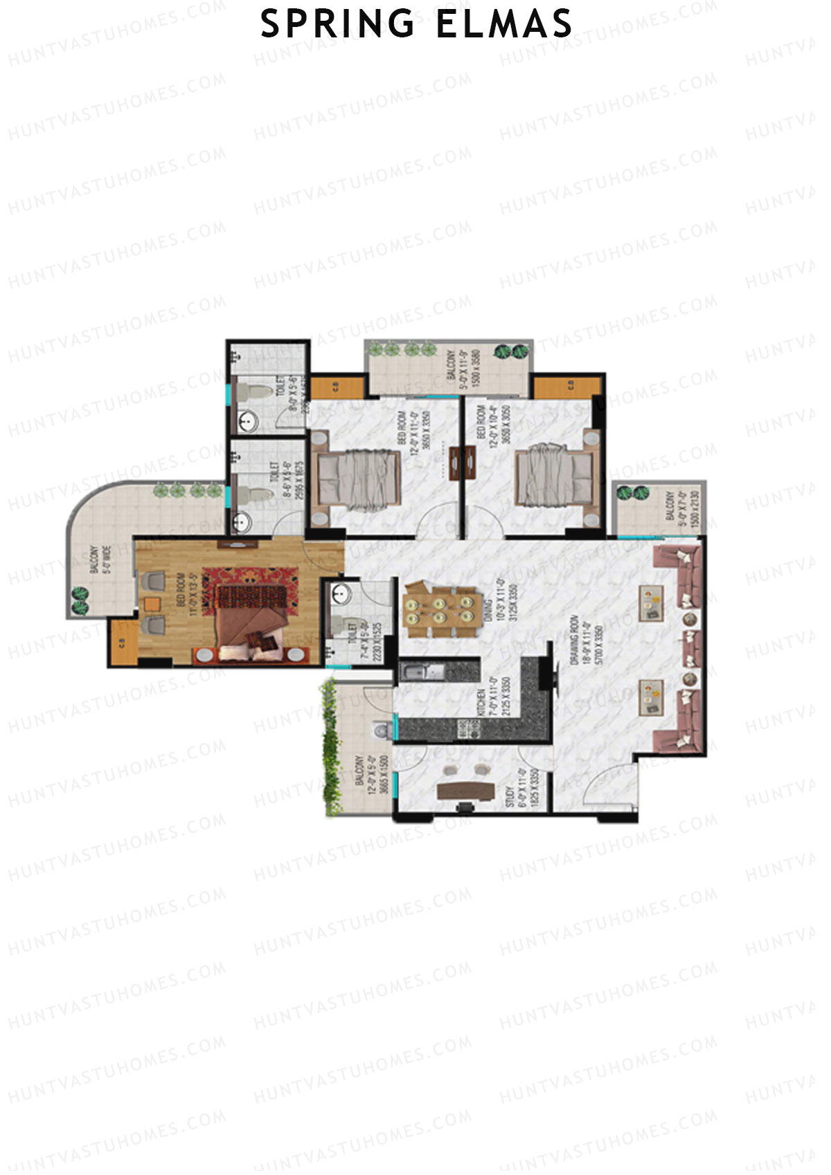 Spring Elmas Tower D Unit 3 (Type 2) Floor Plan