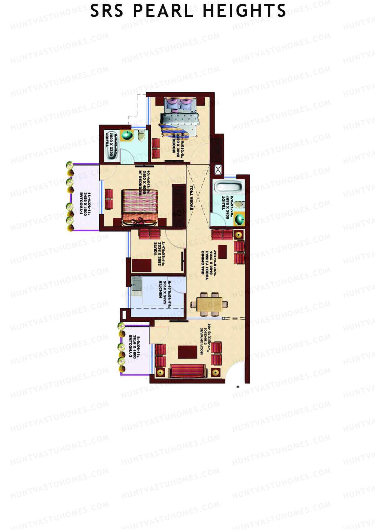 SRS Pearl Heights, Tower C1, Unit 2, 2BHK, Super Area 1290   sq ft 