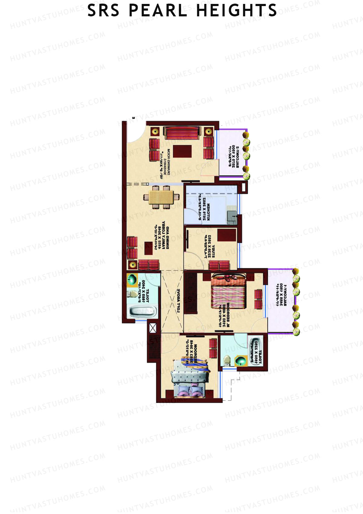SRS Pearl Heights, Tower C3, Unit 4, 2BHK, Super Area 1290   sq ft 