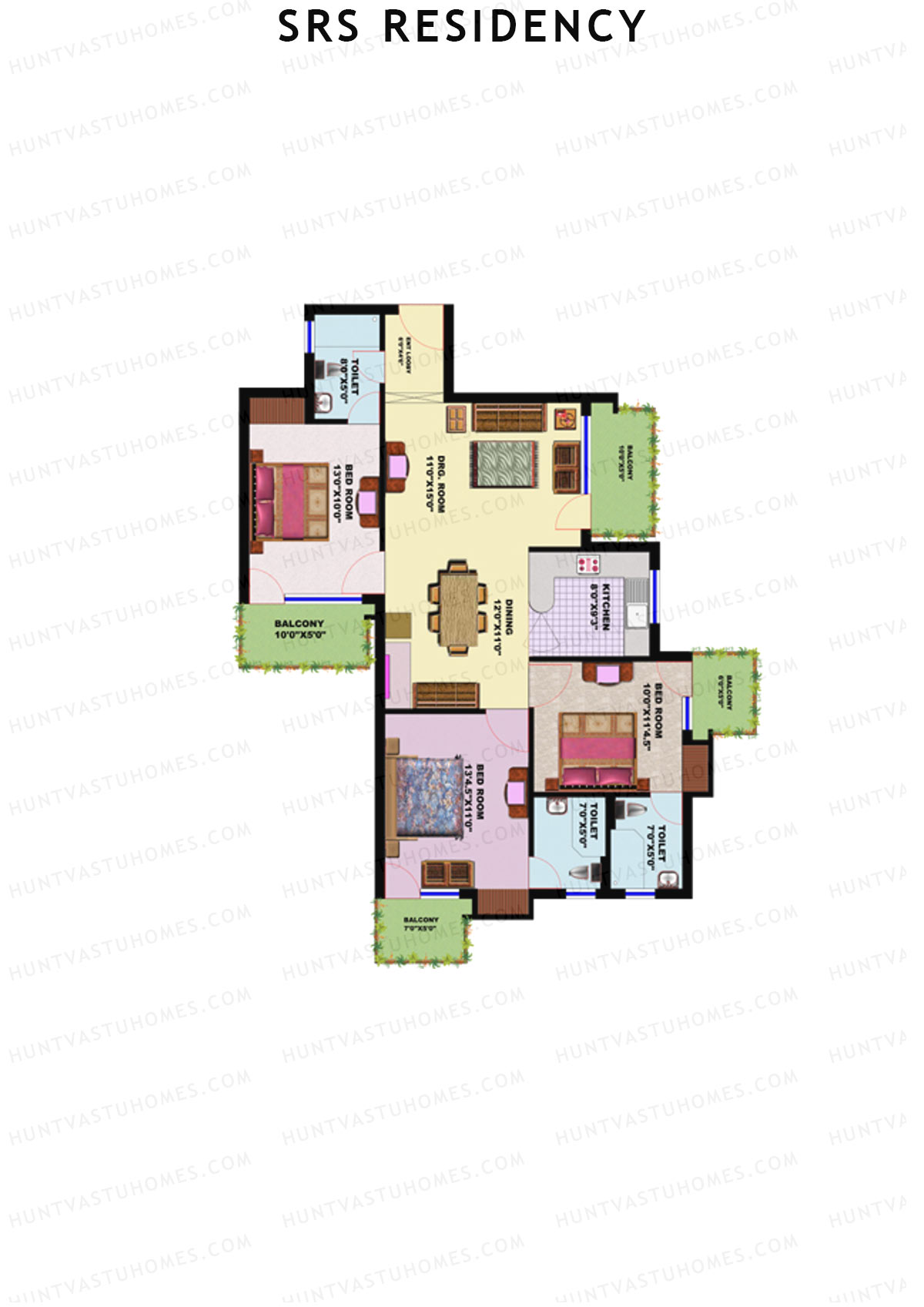 SRS Residency Tower B1 Unit 2 Floor Plan