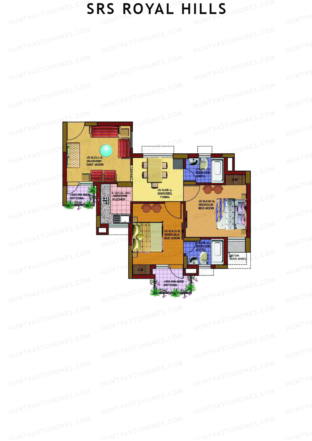 SRS Royal Hills, Tower A1, Unit 7 (Type 2), 2BHK, Super Area 1025   sq ft 