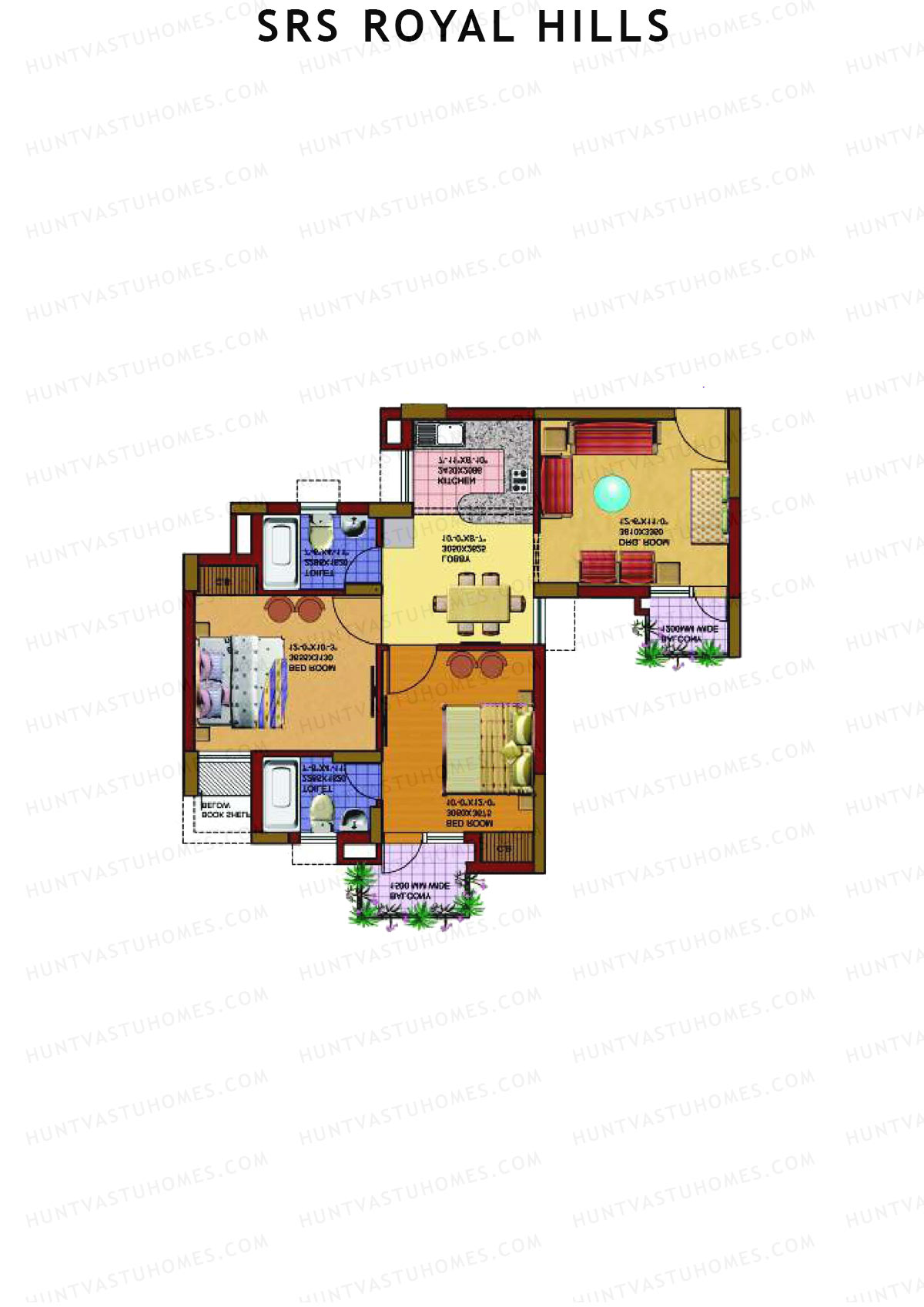 SRS Royal Hills, Tower A2, Unit 8 (Type 1), 2BHK, Super Area 1025   sq ft 
