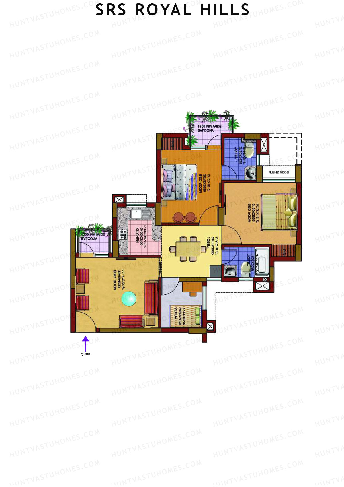 SRS Royal Hills, Tower B2, Unit 2, 2BHK, Super Area 1133   sq ft 
