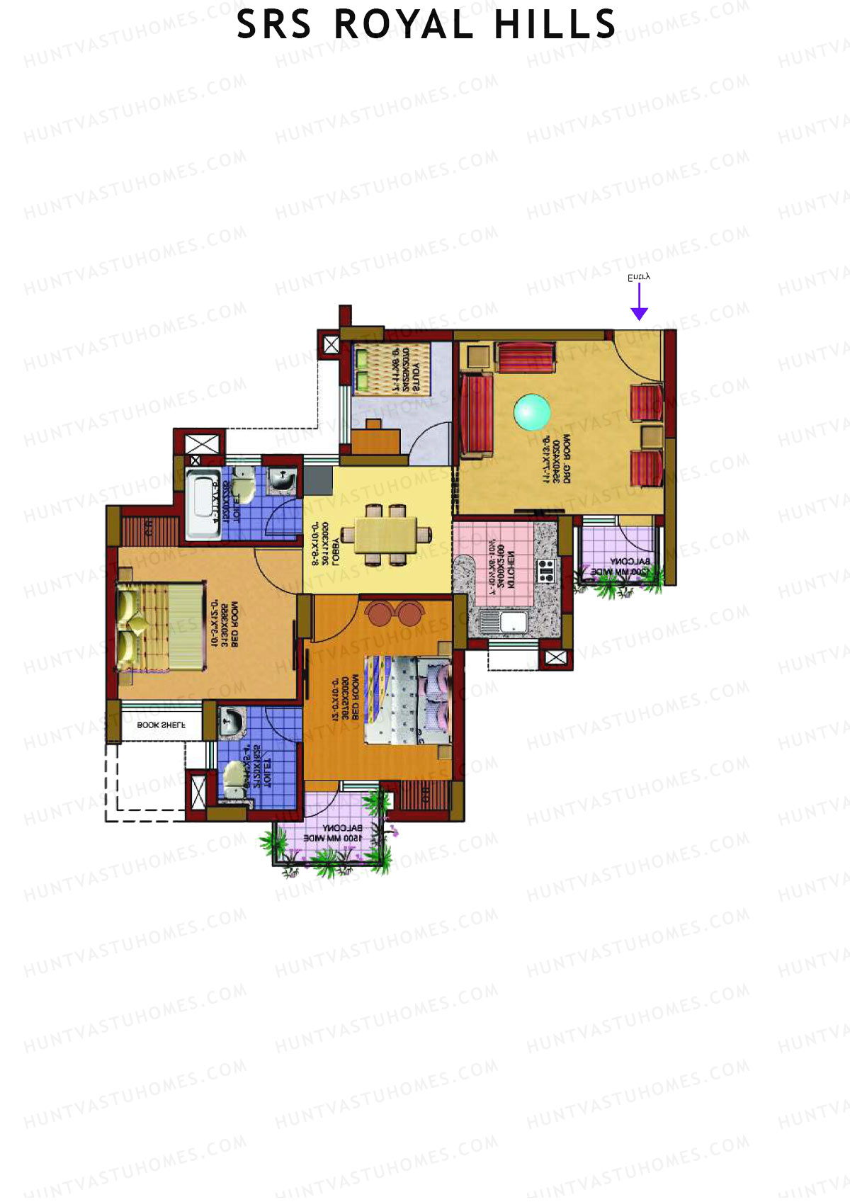 SRS Royal Hills, Tower B2, Unit 6, 2BHK, Super Area 1133   sq ft 