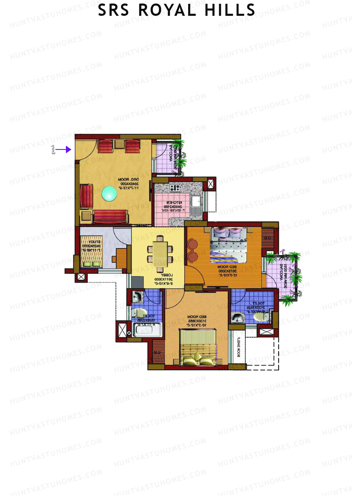 SRS Royal Hills, Tower B3, Unit 2, 2BHK, Super Area 1133   sq ft 