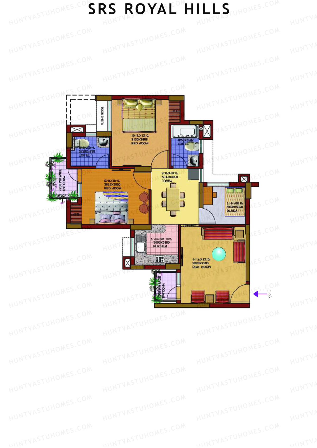 SRS Royal Hills, Tower B3, Unit 8, 2BHK, Super Area 1133   sq ft 