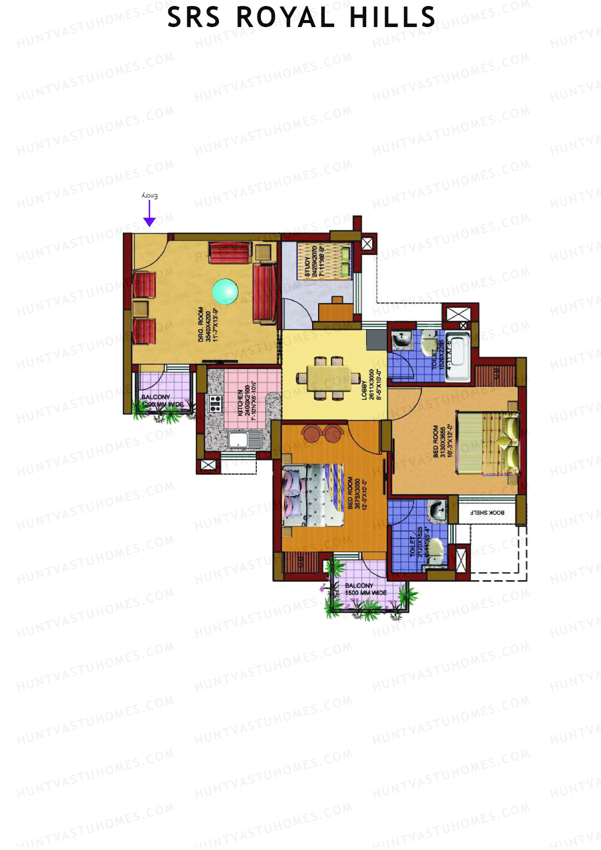 SRS Royal Hills, Tower B5, Unit 7, 2BHK, Super Area 1133   sq ft 