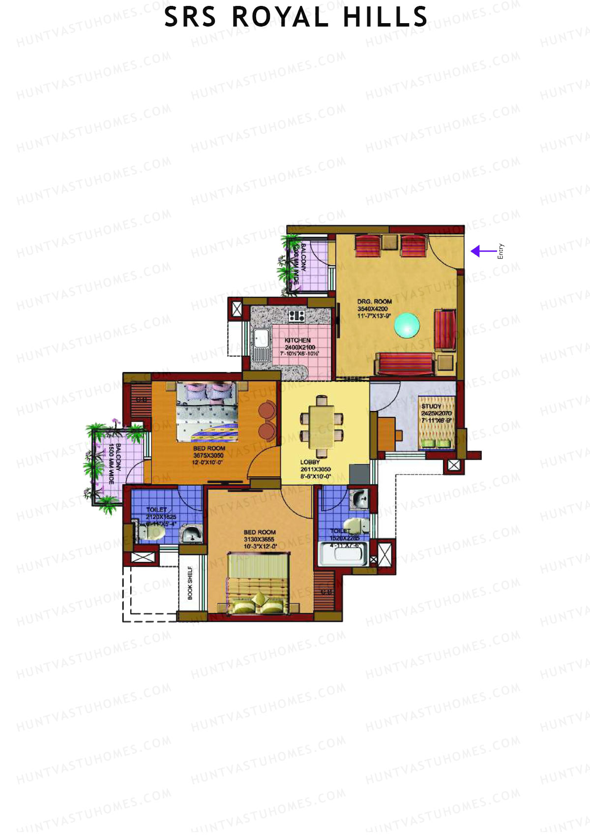 SRS Royal Hills, Tower B7, Unit 7, 2BHK, Super Area 1133   sq ft 