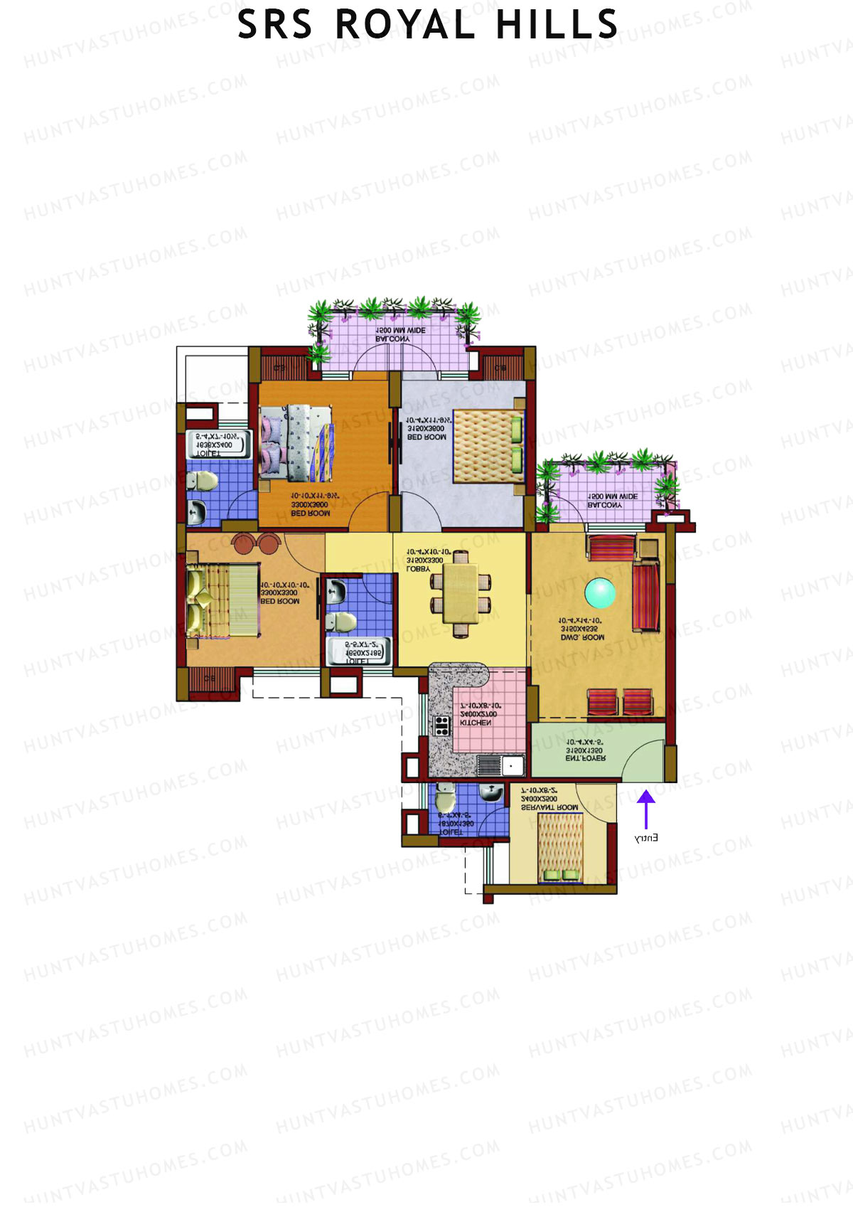 SRS Royal Hills, Tower D1, Unit 1, 3BHK, Super Area 1650   sq ft 