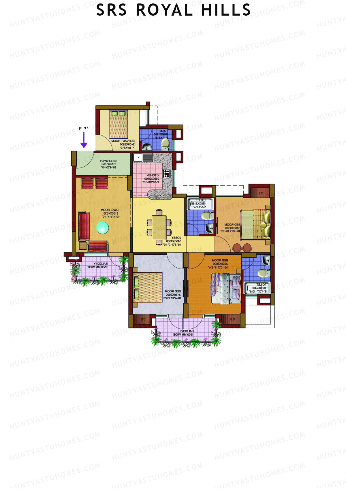 SRS Royal Hills, Tower D1, Unit 3, 3BHK, Super Area 1650   sq ft 