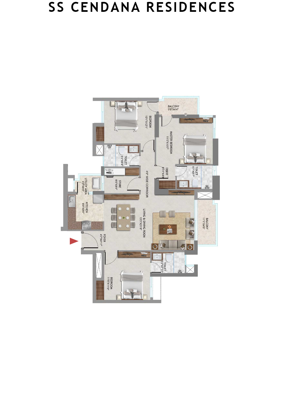 SS Cendana Residences Tower 3 Unit 1 Floor Plan
