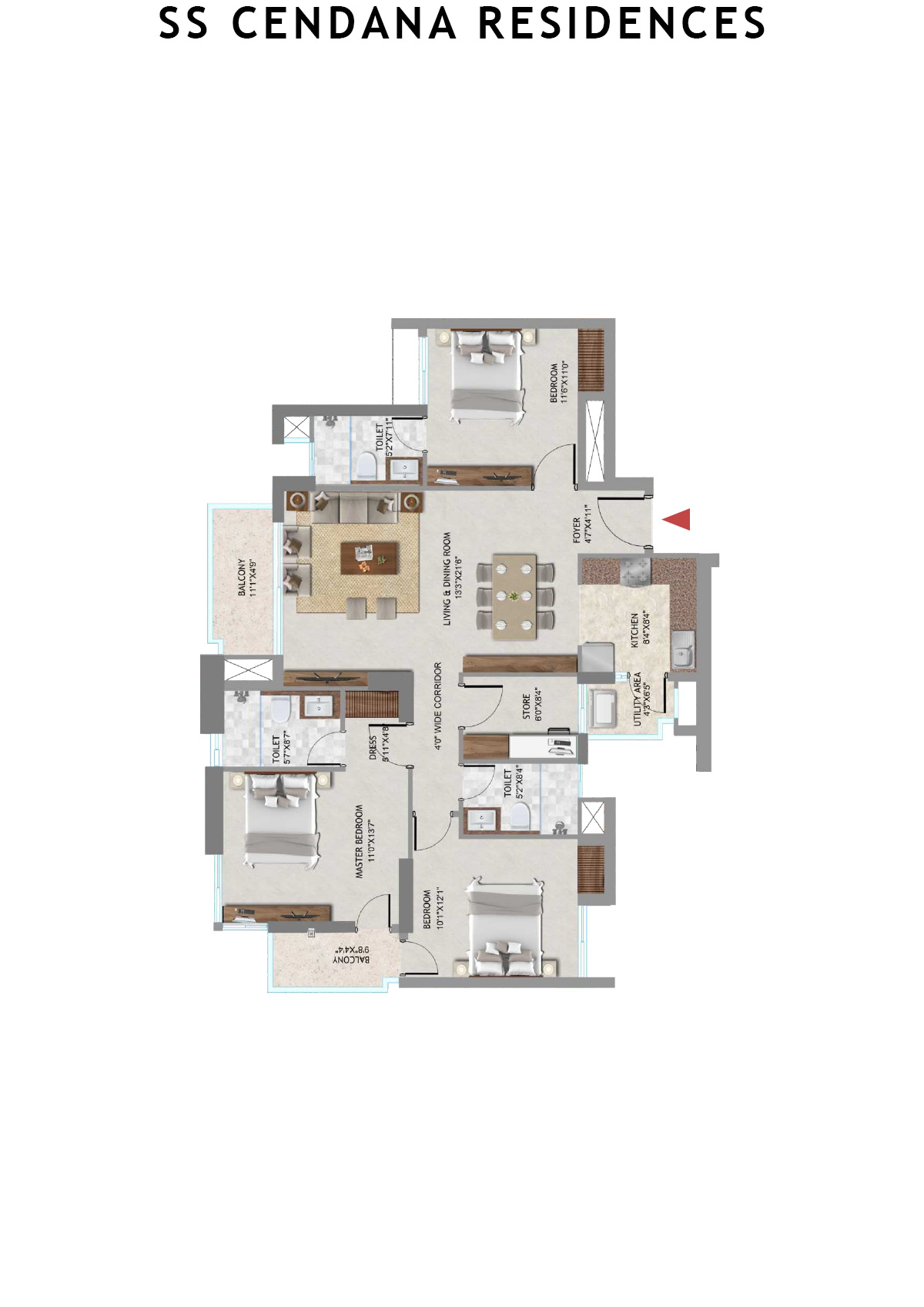SS Cendana Residences Tower 6 Unit 1 Floor Plan