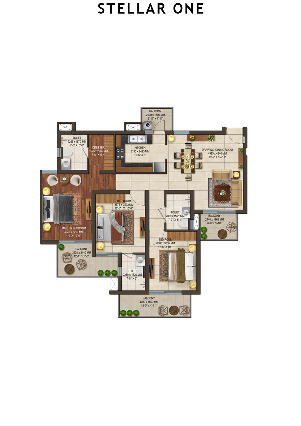 Stellar One Block M Unit 6 (Type 1) Floor Plan
