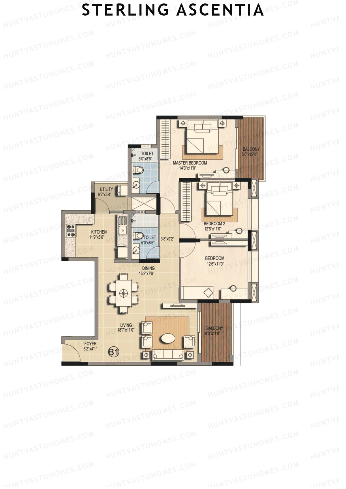 Sterling Ascentia Tower 5 Unit 3 (Type B1) Floor Plan