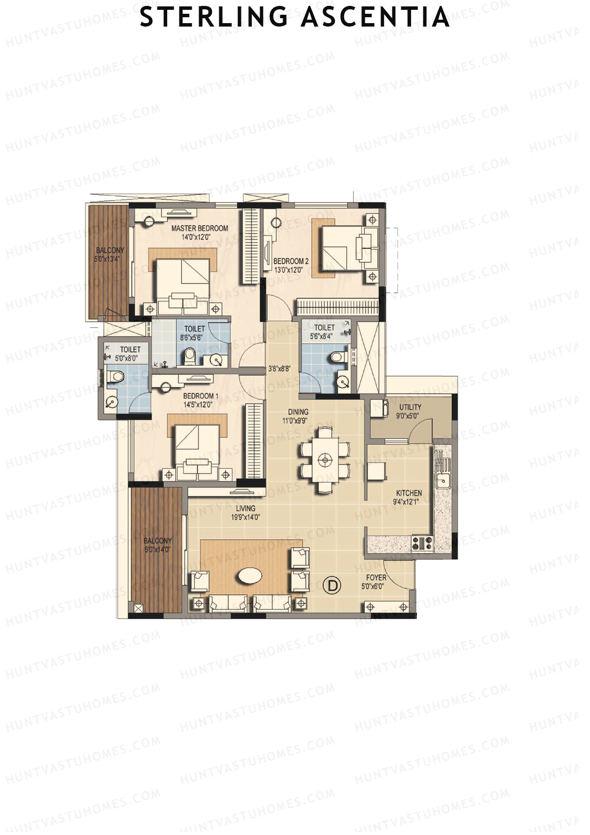 Sterling Ascentia Tower 6 Unit 1 (Type D) Floor Plan